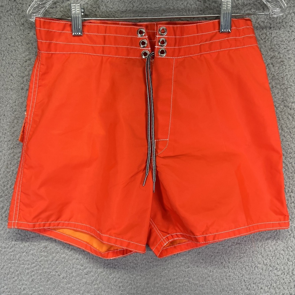 Birdwell Beach Britches Board Shorts Mens 29 Orange Nylon Surf Swim USA Classic